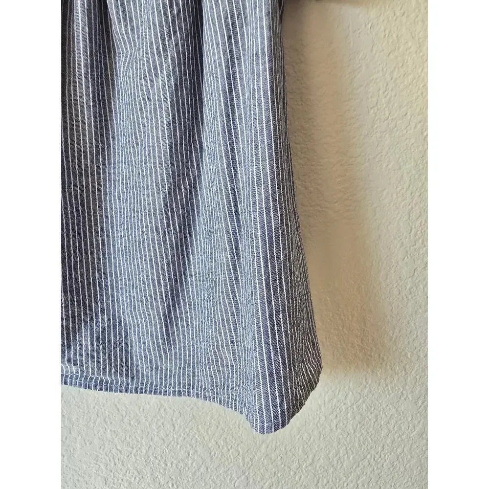 Blue & White Striped Off Shoulder Blouse Size Medium - Picture 3 of 4